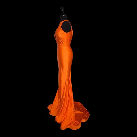 Jessica Angel Bright Orange Halter Satin Stretch Jersey Dress - Picture 7 of 10